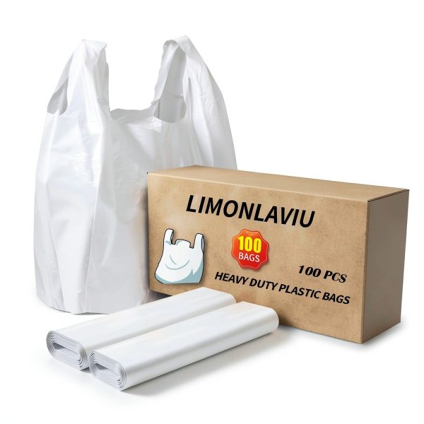 LimonLaviu Plastic Bags - 100 Pack (11.5'x 6.5" x 21') with Handles for Small Business, Restaurants, Grocery & Trash-0