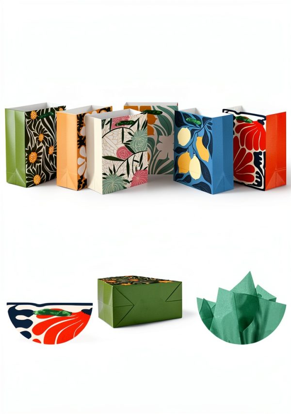 qiqee 7.9"x4.3"x9.6" 6PCS Clash Flowers Paper Gift Bags with Tissue Paper Handles Medium Size Bags（12pcs Tissue Paper ）-2